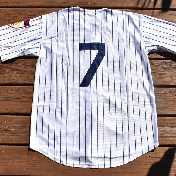 New! Mickey Mantle New York Yankees WHITE Pinstripe Baseball Jersey Men's Large - Picture 1 of 2